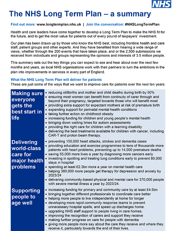 The NHS Long Term Plan - a summary