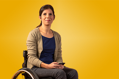 A woman in a wheelchair